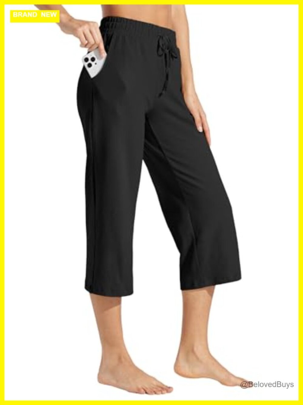 Women's Cotton Capri Sweatpants Wide Leg Drawstring Pockets Yoga Lounge